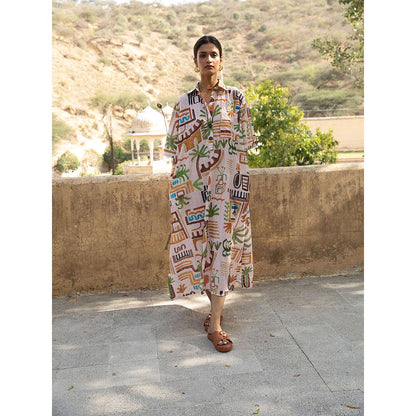 Happi Space Honeydew Midi Dress In Casablanca Print-White