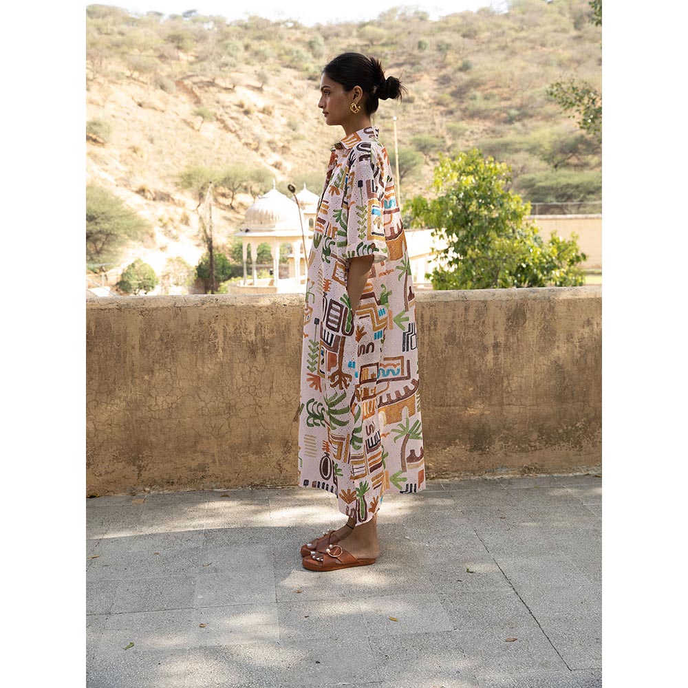 Happi Space Honeydew Midi Dress In Casablanca Print-White