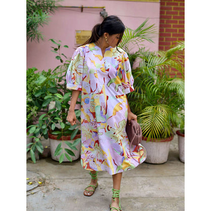 Happi Space Alula Midi Dress In Eden Print-White