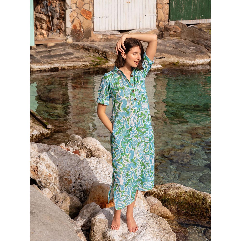 Happi Space Honeydew Kaftan In Azure Print