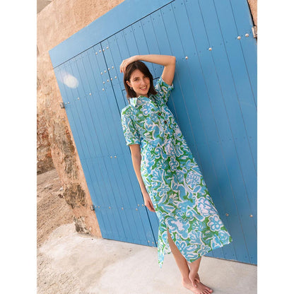 Happi Space Honeydew Kaftan In Azure Print