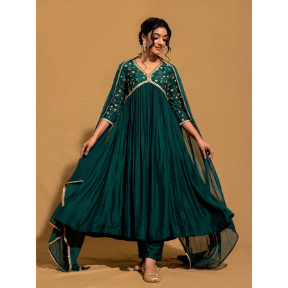 Harleen Kaur Green Embroidered Anarkali with Pant and Dupatta