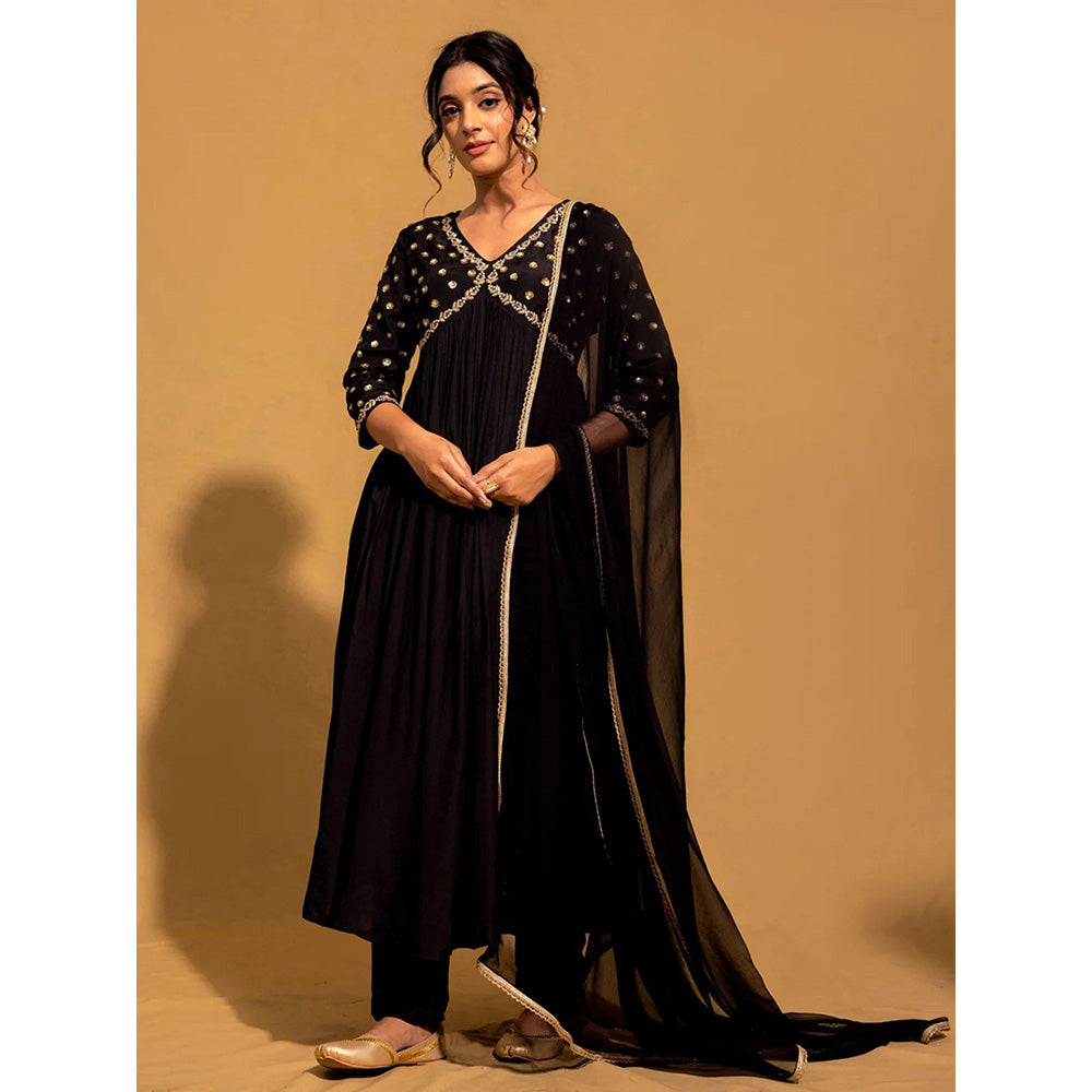 Harleen Kaur Black Embroidered Anarkali with Pant and Dupatta