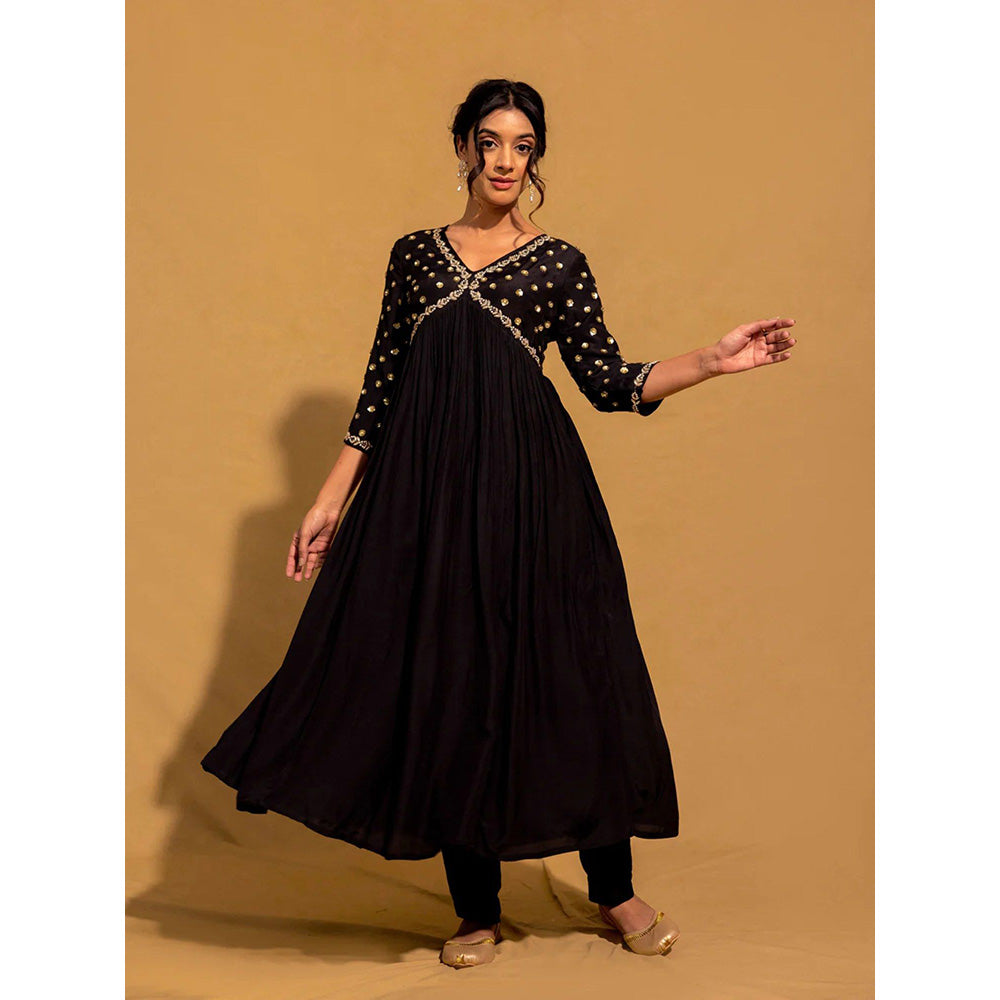 Harleen Kaur Black Embroidered Anarkali with Pant and Dupatta