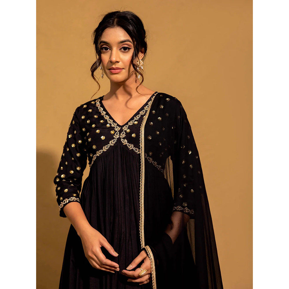 Harleen Kaur Black Embroidered Anarkali with Pant and Dupatta