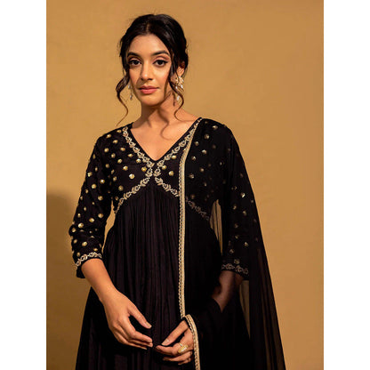 Harleen Kaur Black Embroidered Anarkali with Pant and Dupatta