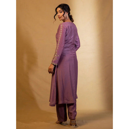 Harleen Kaur Purple Embroidered Kurta with Pant and Dupatta