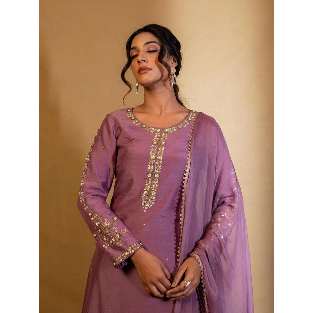 Harleen Kaur Purple Embroidered Kurta with Pant and Dupatta