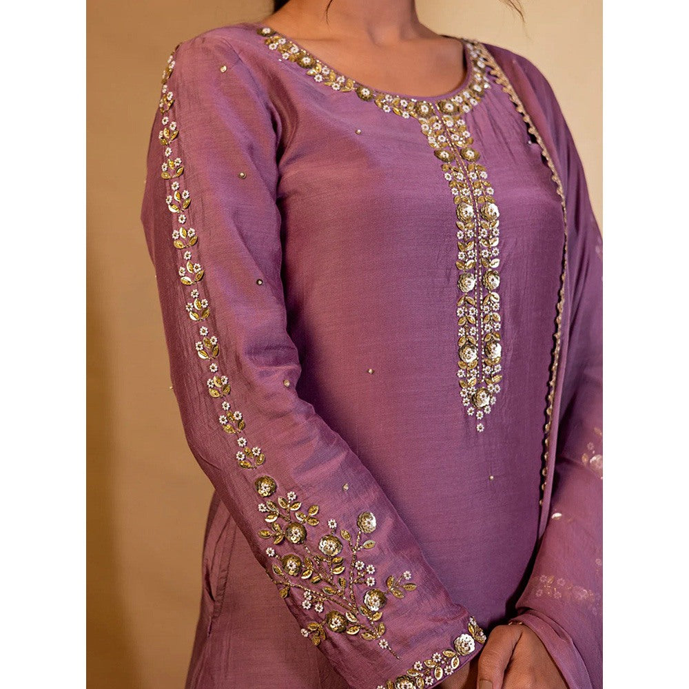 Harleen Kaur Purple Embroidered Kurta with Pant and Dupatta