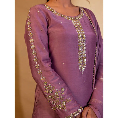 Harleen Kaur Purple Embroidered Kurta with Pant and Dupatta