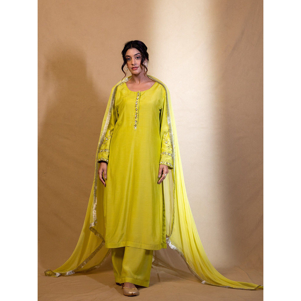 Harleen Kaur Lime Yellow Kurta with Palazzo and Dupatta