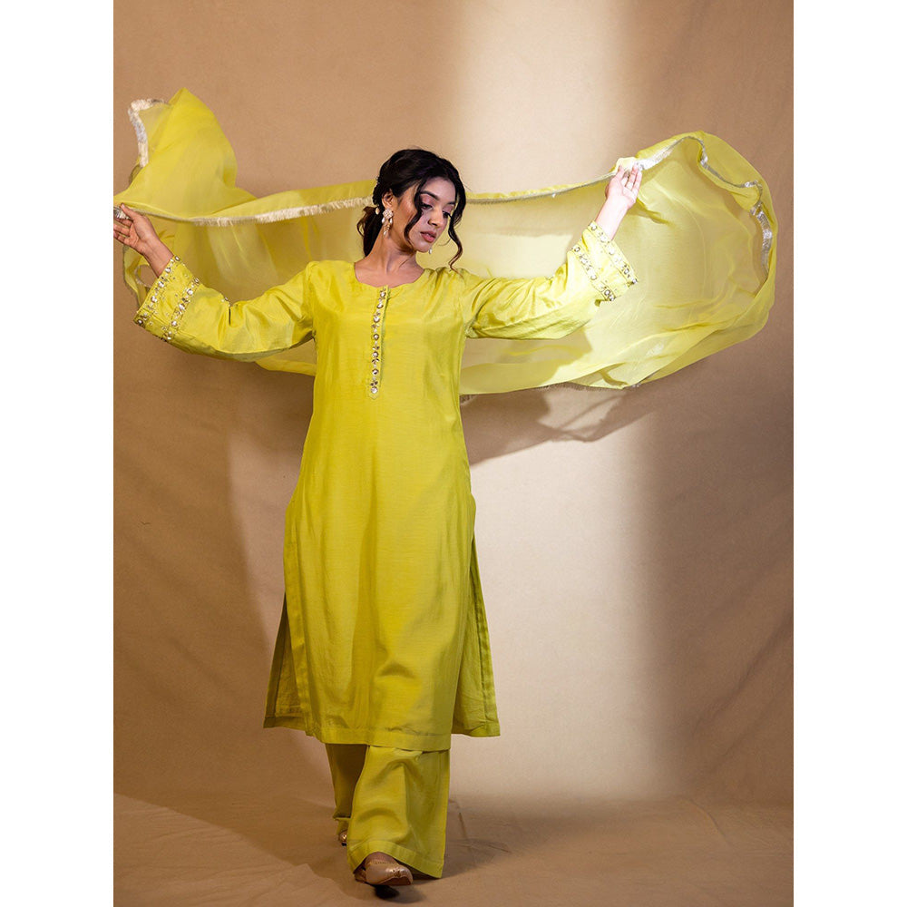Harleen Kaur Lime Yellow Kurta with Palazzo and Dupatta