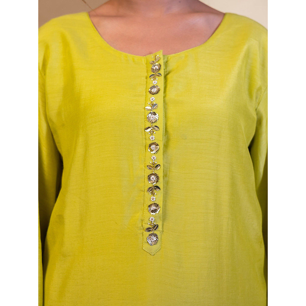 Harleen Kaur Lime Yellow Kurta with Palazzo and Dupatta