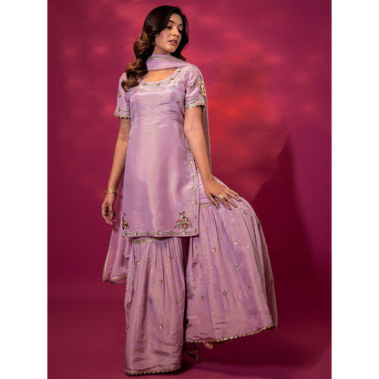 Harleen Kaur Lavender Embroidered Sharara with Kurti and Dupatta