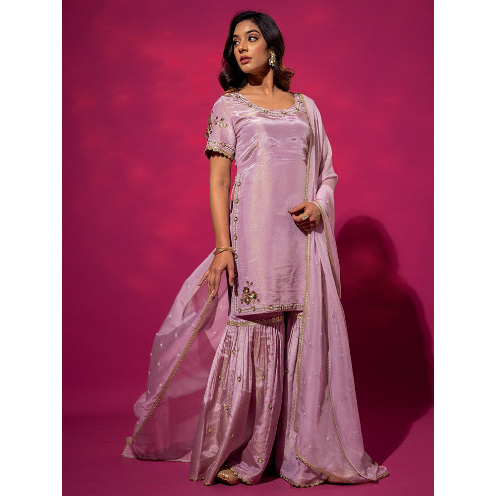 Harleen Kaur Lavender Embroidered Sharara with Kurti and Dupatta