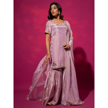 Harleen Kaur Lavender Embroidered Sharara with Kurti and Dupatta