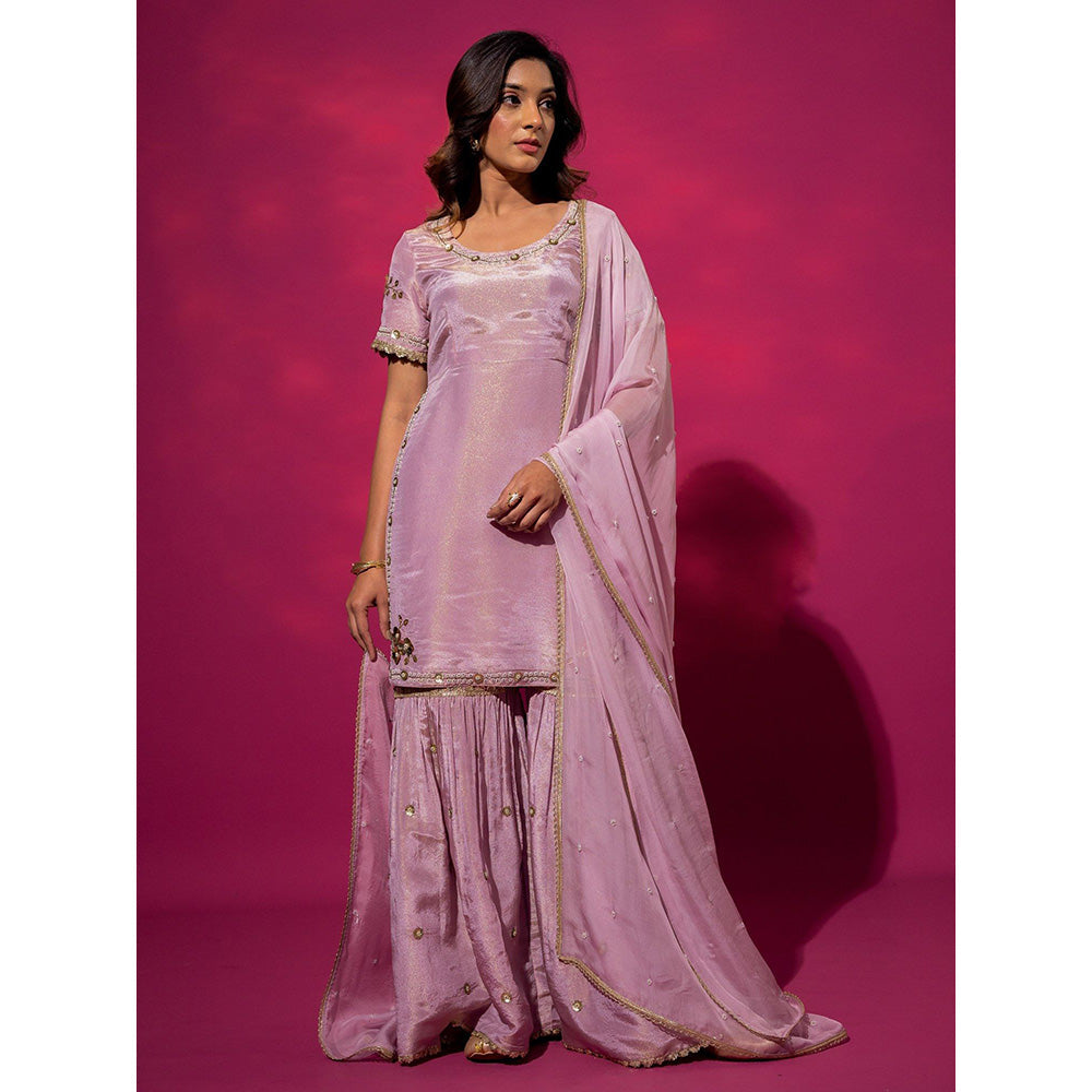 Harleen Kaur Lavender Embroidered Sharara with Kurti and Dupatta