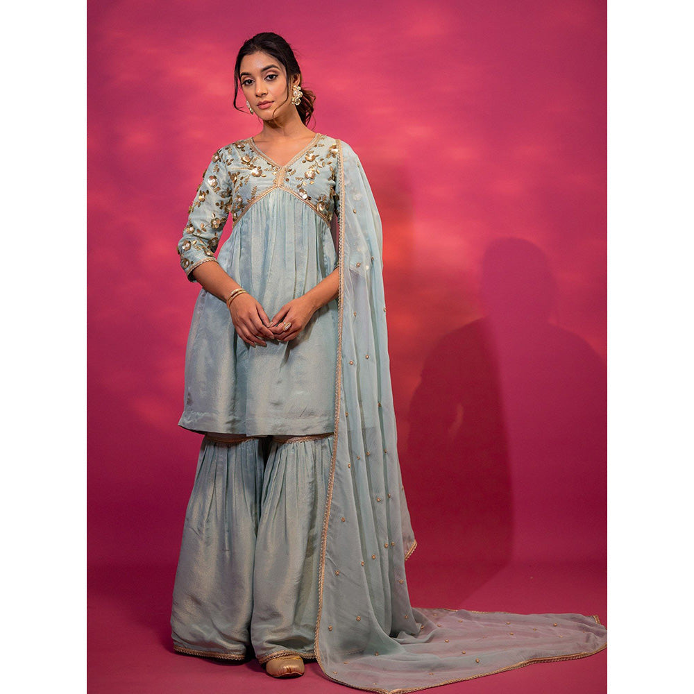 Harleen Kaur Sky Blue Embroidered Sharara with Kurti and Dupatta
