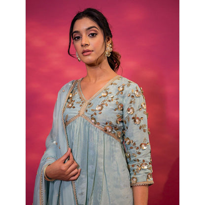 Harleen Kaur Sky Blue Embroidered Sharara with Kurti and Dupatta