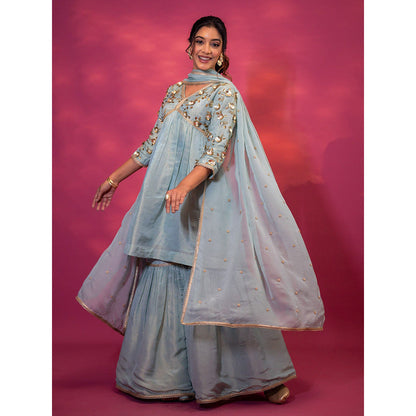 Harleen Kaur Sky Blue Embroidered Sharara with Kurti and Dupatta