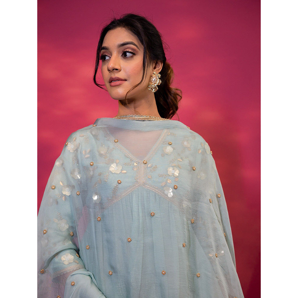 Harleen Kaur Sky Blue Embroidered Sharara with Kurti and Dupatta