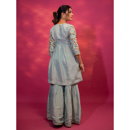 Harleen Kaur Sky Blue Embroidered Sharara with Kurti and Dupatta