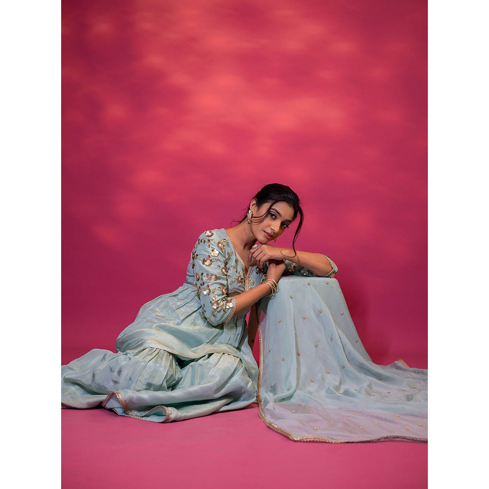 Harleen Kaur Sky Blue Embroidered Sharara with Kurti and Dupatta