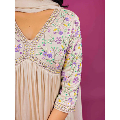 Harleen Kaur Off White Embroidered Kurta with Pant and Dupatta