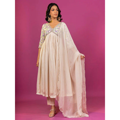 Harleen Kaur Off White Embroidered Kurta with Pant and Dupatta