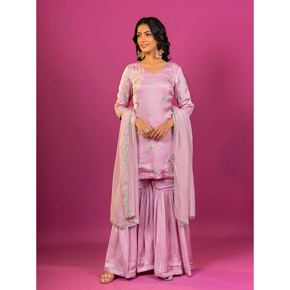 Harleen Kaur Purple Embroidered Sharara with Kurti and Dupatta