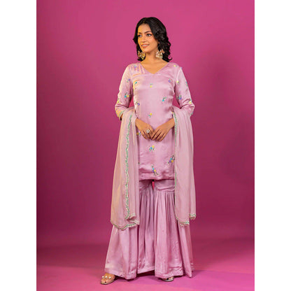 Harleen Kaur Purple Embroidered Sharara with Kurti and Dupatta