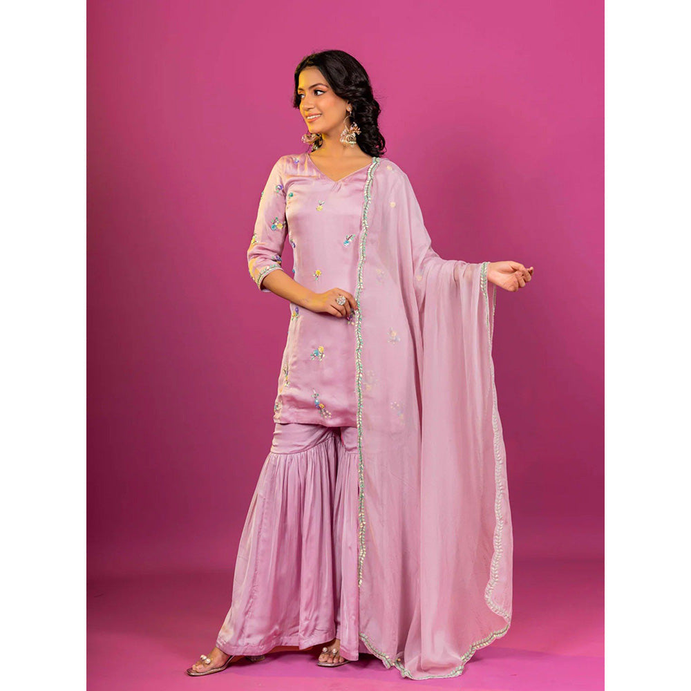 Harleen Kaur Purple Embroidered Sharara with Kurti and Dupatta