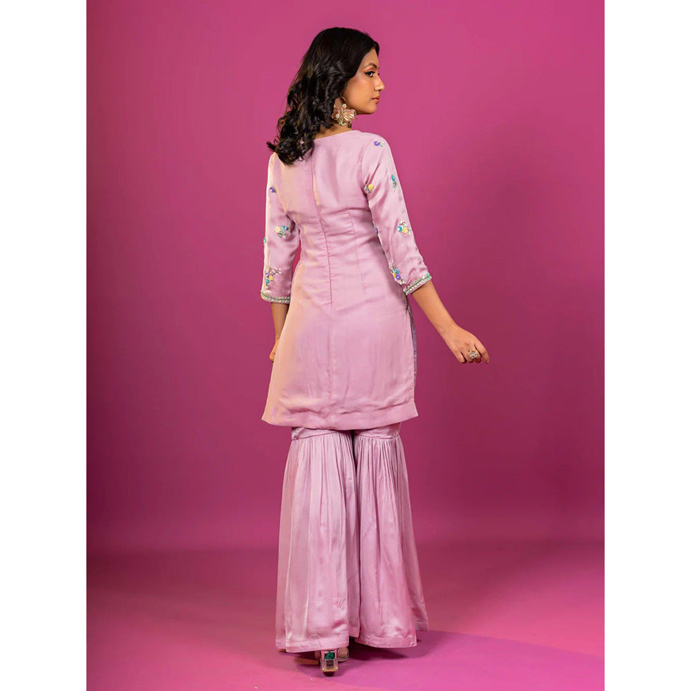 Harleen Kaur Purple Embroidered Sharara with Kurti and Dupatta