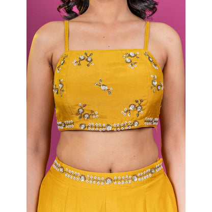 Harleen Kaur Yellow Embroidered Crop Top with Palazzo and Jacket