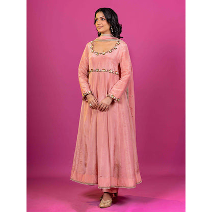 Harleen Kaur Pink Embroidered Anarkali with Pant and Dupatta