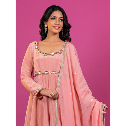 Harleen Kaur Pink Embroidered Anarkali with Pant and Dupatta