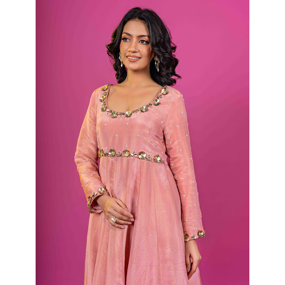 Harleen Kaur Pink Embroidered Anarkali with Pant and Dupatta