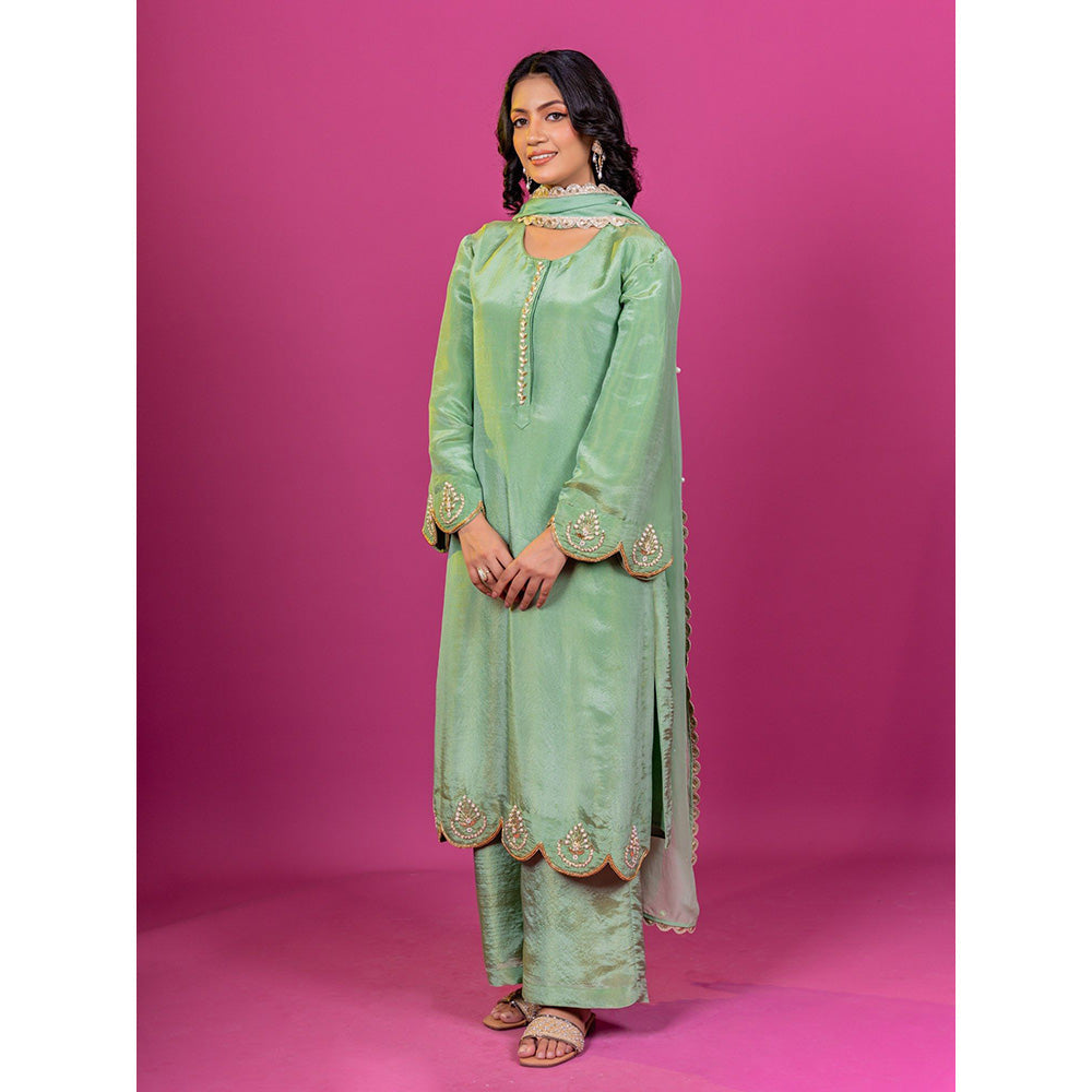 Harleen Kaur Green Embroidered Kurta with Pant and Dupatta
