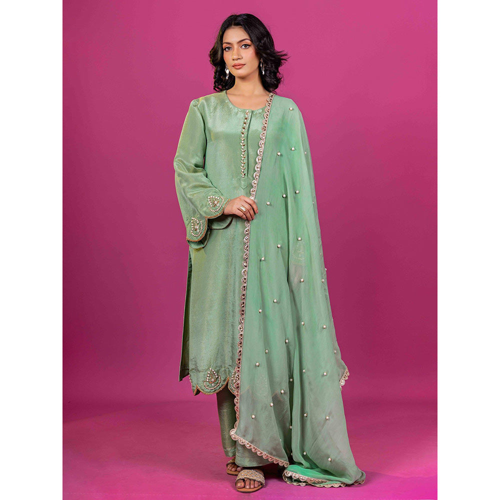 Harleen Kaur Green Embroidered Kurta with Pant and Dupatta