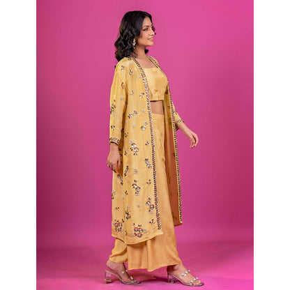 Harleen Kaur Yellow Floral Crop Top with Palazzo and Jacket