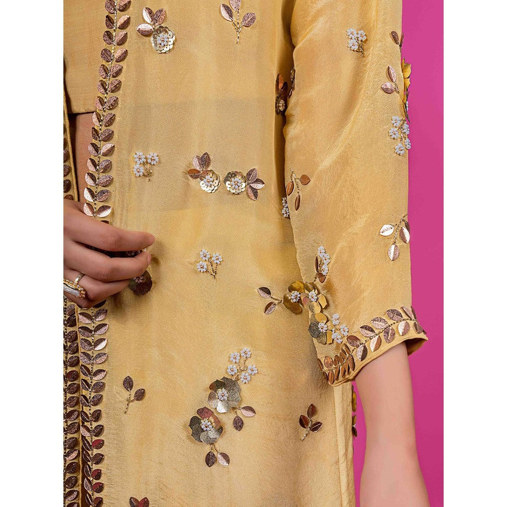 Harleen Kaur Yellow Floral Crop Top with Palazzo and Jacket