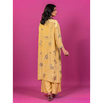 Harleen Kaur Yellow Floral Crop Top with Palazzo and Jacket