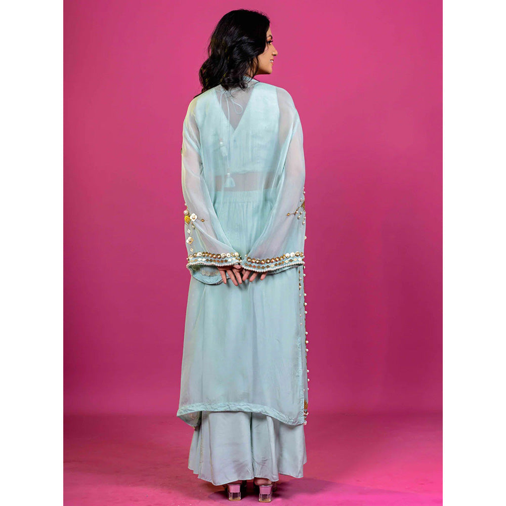 Harleen Kaur Mint Blue Crop Top with Palazzo and Jacket