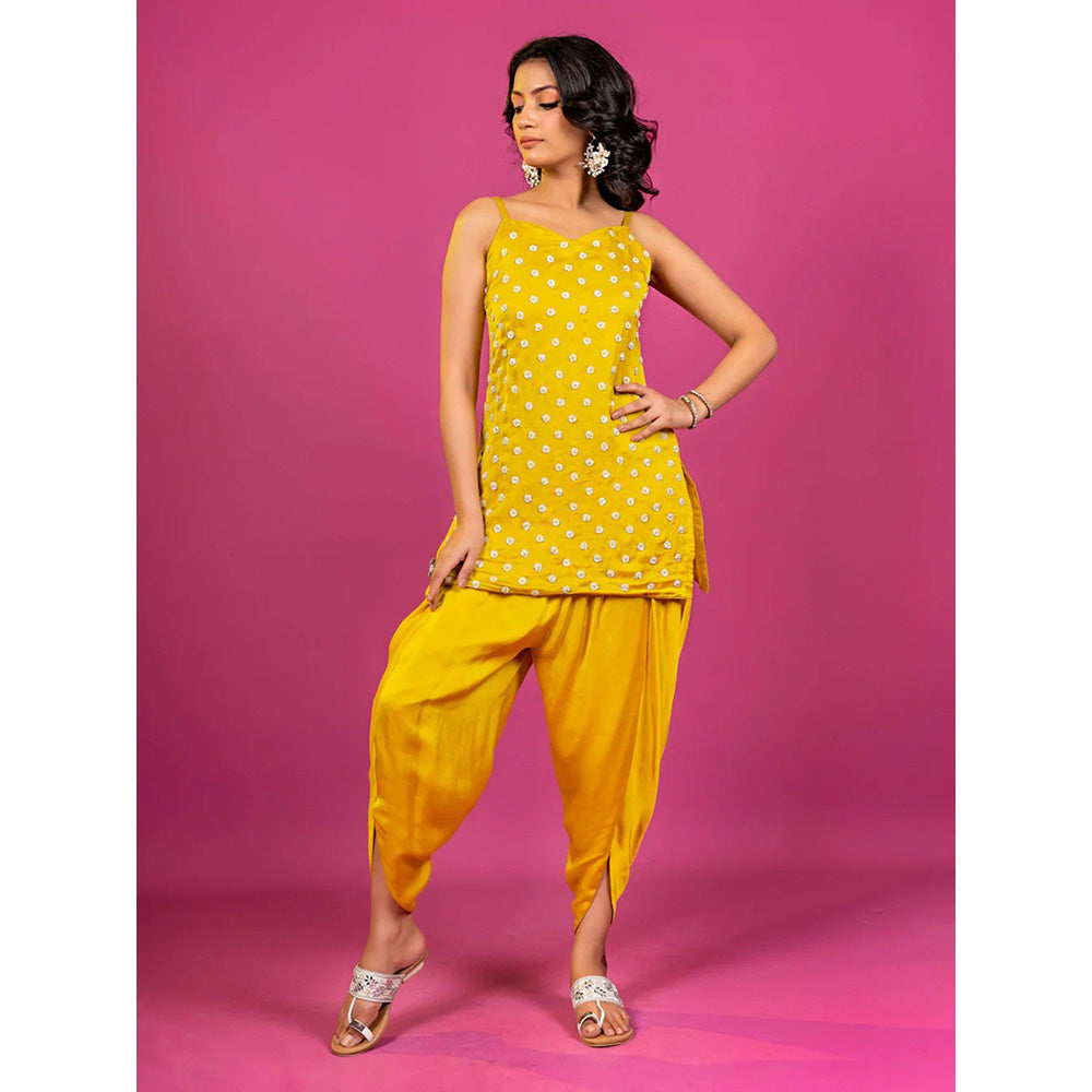 Harleen Kaur Yellow Hand Embroidered Kurti with Dhoti and Dupatta
