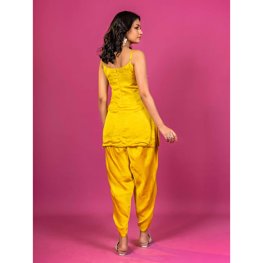 Harleen Kaur Yellow Hand Embroidered Kurti with Dhoti and Dupatta