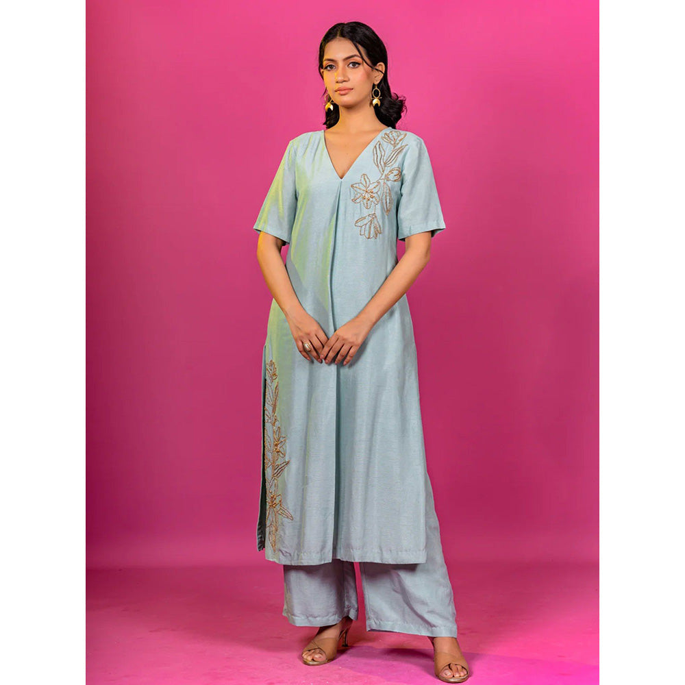 Harleen Kaur Sky Blue Hand Embroidered Co-Ord Set