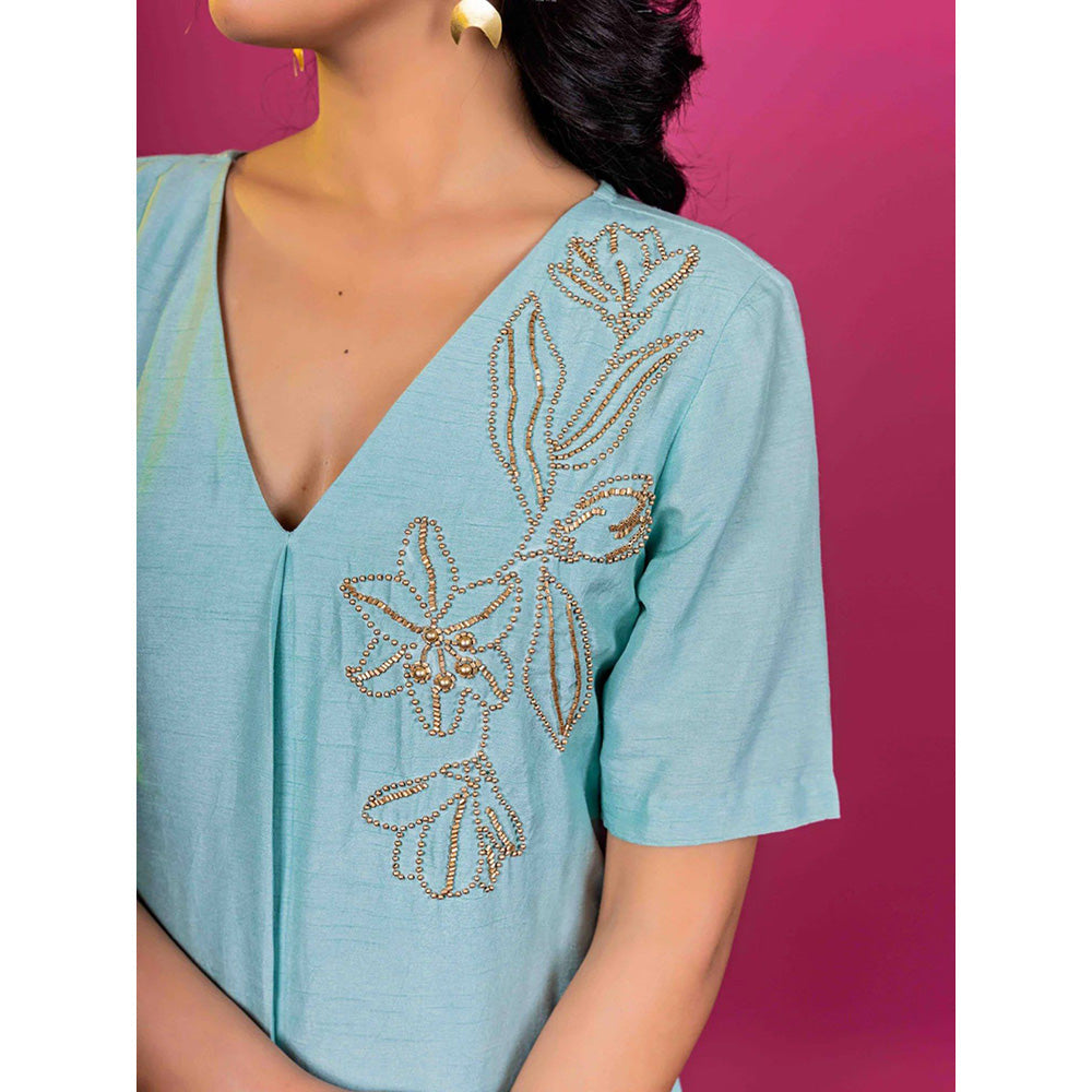 Harleen Kaur Sky Blue Hand Embroidered Co-Ord Set