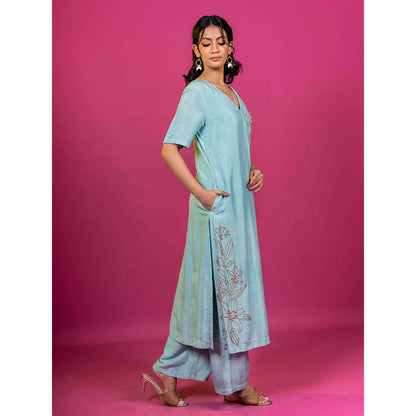 Harleen Kaur Sky Blue Hand Embroidered Co-Ord Set