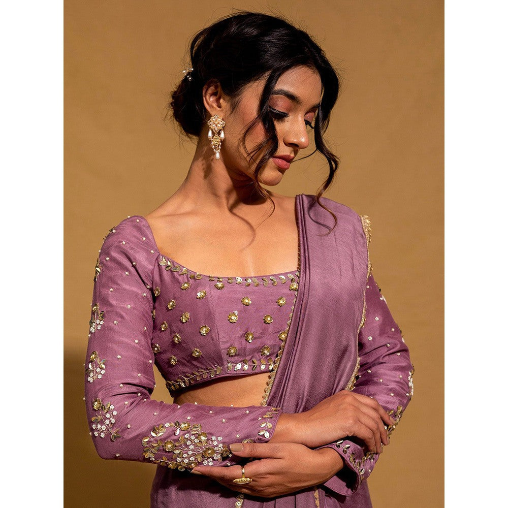 Harleen Kaur Purple Chanderi Pre-Draped Saree with Stitched Blouse