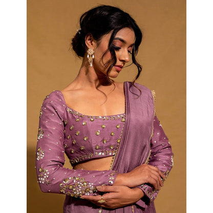 Harleen Kaur Purple Chanderi Pre-Draped Saree with Stitched Blouse